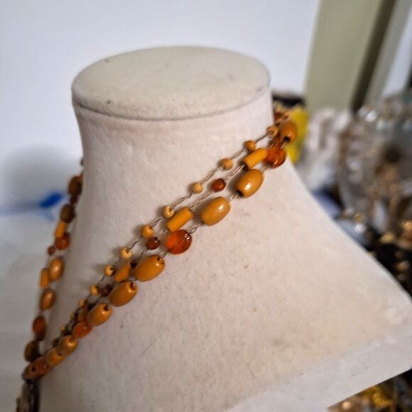 Beaded Boho Women's Necklace Amber Colored Glass Iridescent Fairy Core As-Is - Picture 8 of 13